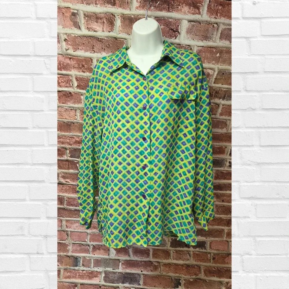 Vintage Women's NORTON MCNAUGHTON Colorful Long Sleeve Button‎ Up Shirt Large